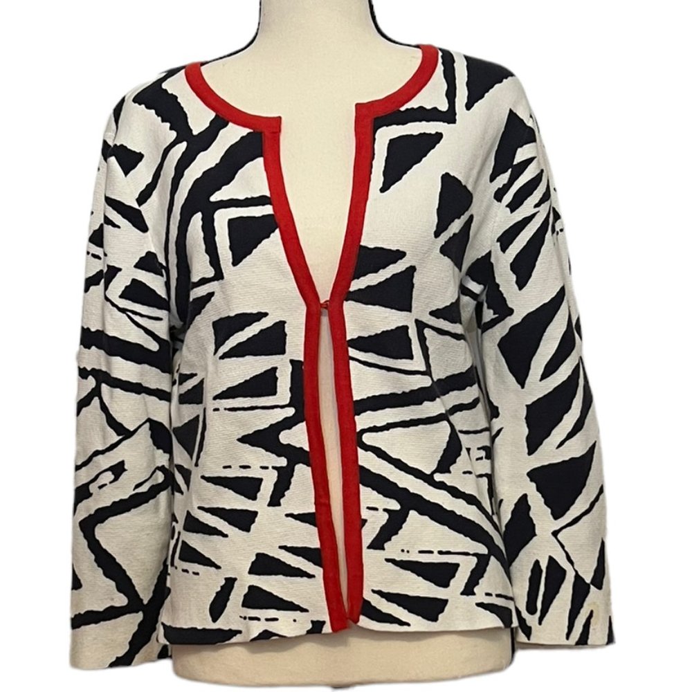 Ruby Rd Petite Cardigan, Zebra Print w/Red Trim, Size: Petite Med
